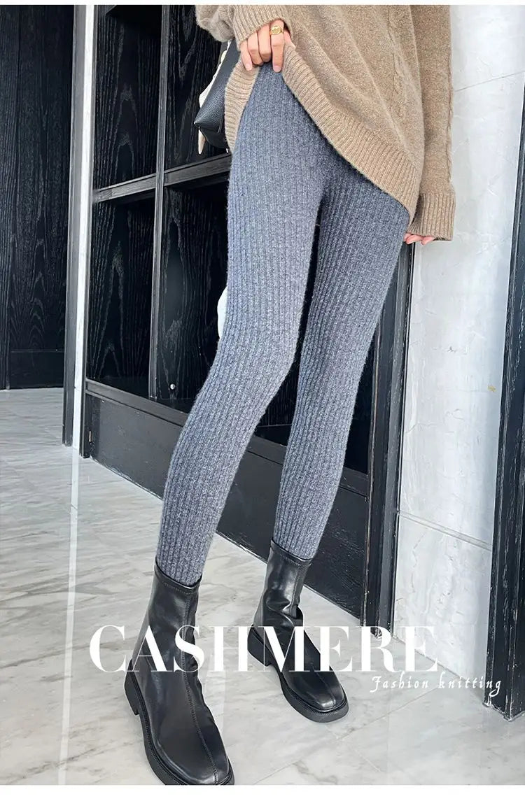 High Waist Leggings - Thermal Ankle Length Casual Ribbed Stretchy Polyester Pants - ZOOMNSTORE
