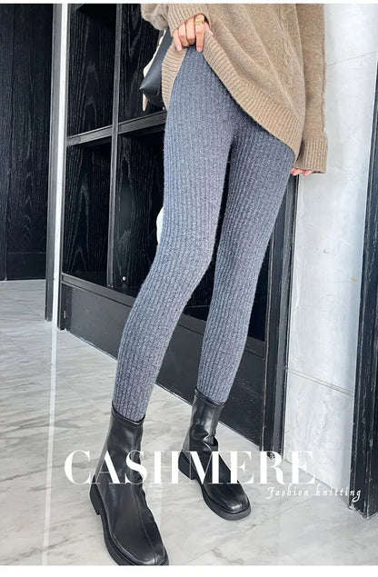 High Waist Leggings - Thermal Ankle Length Casual Ribbed Stretchy Polyester Pants - ZOOMNSTORE