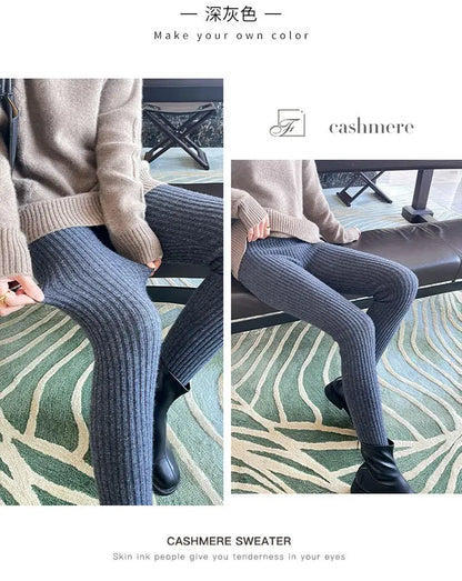 High Waist Leggings - Thermal Ankle Length Casual Ribbed Stretchy Polyester Pants - ZOOMNSTORE