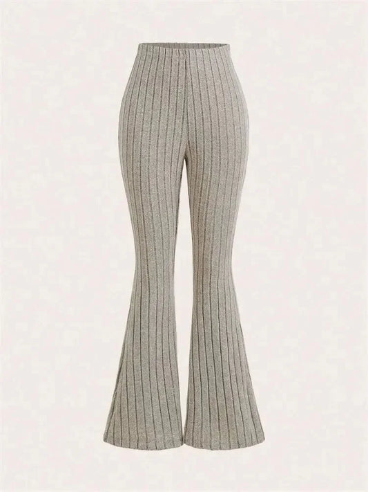 High Waist Leggings - Women's Ribbed Flared Slim Fit Casual Fitness Pants - ZOOMNSTORE