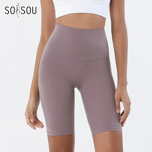 High Waist Nylon Womens Gym Shorts - Breathable Yoga Cycling Shorts No T Line 24 Colors - ZOOMNSTORE