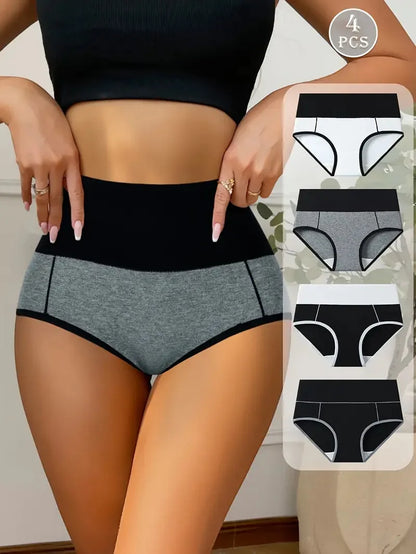 High Waist Panties - 4 Pack Cotton Women's Breathable Plus Size Briefs - ZOOMNSTORE