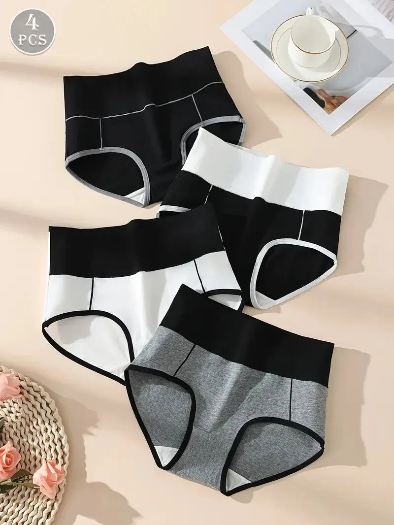 High Waist Panties - 4 Pack Cotton Women's Breathable Plus Size Briefs - ZOOMNSTORE