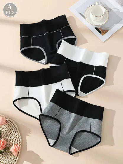 High Waist Panties - 4 Pack Cotton Women's Breathable Plus Size Briefs - ZOOMNSTORE