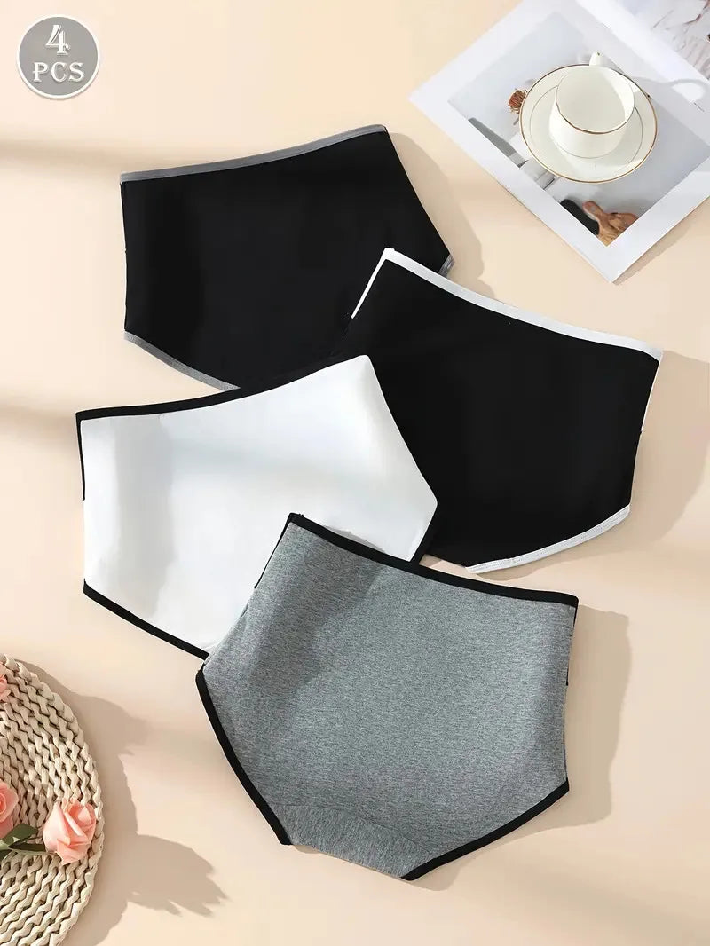 High Waist Panties - 4 Pack Cotton Women's Breathable Plus Size Briefs - ZOOMNSTORE
