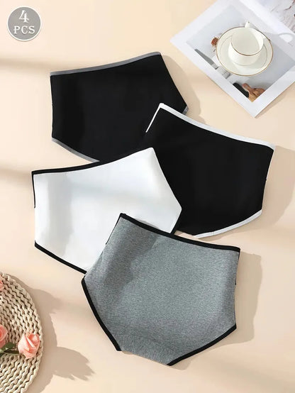 High Waist Panties - 4 Pack Cotton Women's Breathable Plus Size Briefs - ZOOMNSTORE