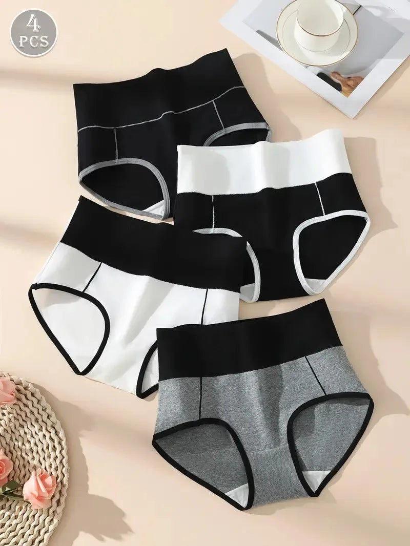 High Waist Panties - 4 Pack Cotton Women's Breathable Plus Size Briefs - ZOOMNSTORE