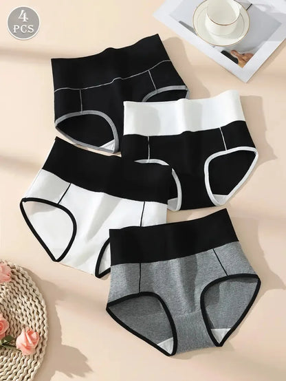 High Waist Panties - 4 Pack Cotton Women's Breathable Plus Size Briefs - ZOOMNSTORE