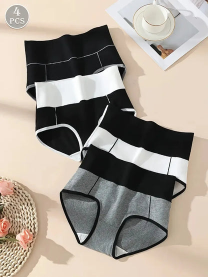 High Waist Panties - 4 Pack Cotton Women's Breathable Plus Size Briefs - ZOOMNSTORE
