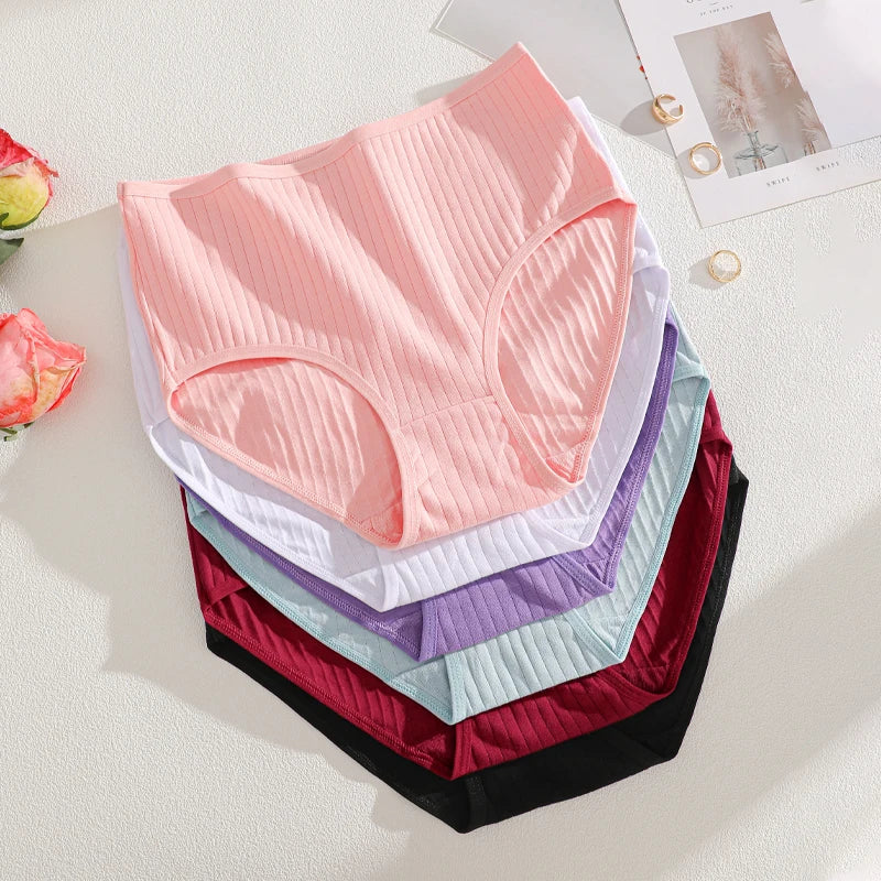 High Waist Panties – Cotton Striped Soft Briefs for Women, Breathable Stretch Lingerie - ZOOMNSTORE