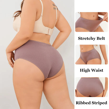 High Waist Panties – Cotton Striped Soft Briefs for Women, Breathable Stretch Lingerie - ZOOMNSTORE