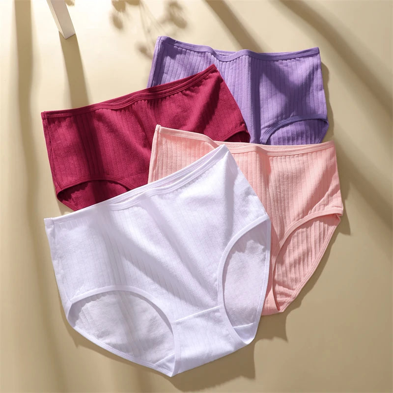 High Waist Panties – Cotton Striped Soft Briefs for Women, Breathable Stretch Lingerie - ZOOMNSTORE
