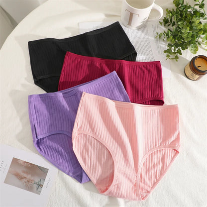 High Waist Panties – Cotton Striped Soft Briefs for Women, Breathable Stretch Lingerie - ZOOMNSTORE