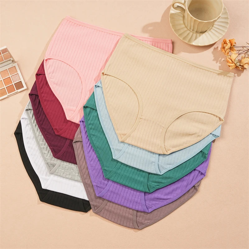 High Waist Panties – Cotton Striped Soft Briefs for Women, Breathable Stretch Lingerie - ZOOMNSTORE