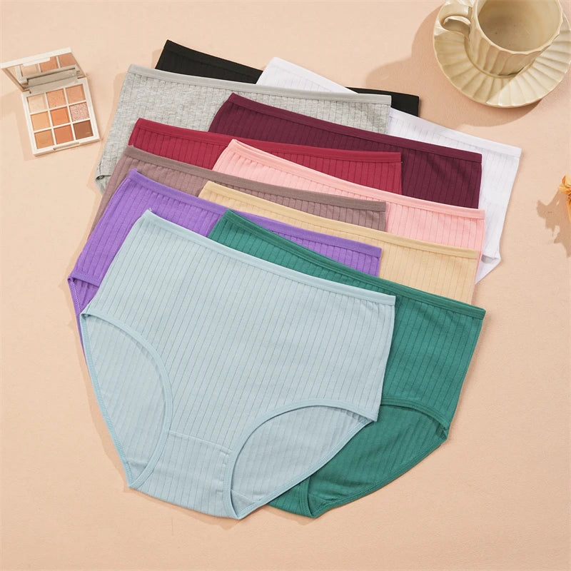 High Waist Panties – Cotton Striped Soft Briefs for Women, Breathable Stretch Lingerie - ZOOMNSTORE
