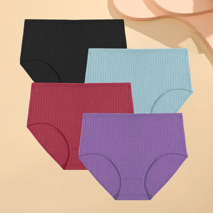 High Waist Panties – Cotton Striped Soft Briefs for Women, Breathable Stretch Lingerie - ZOOMNSTORE