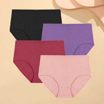 High Waist Panties – Cotton Striped Soft Briefs for Women, Breathable Stretch Lingerie - ZOOMNSTORE
