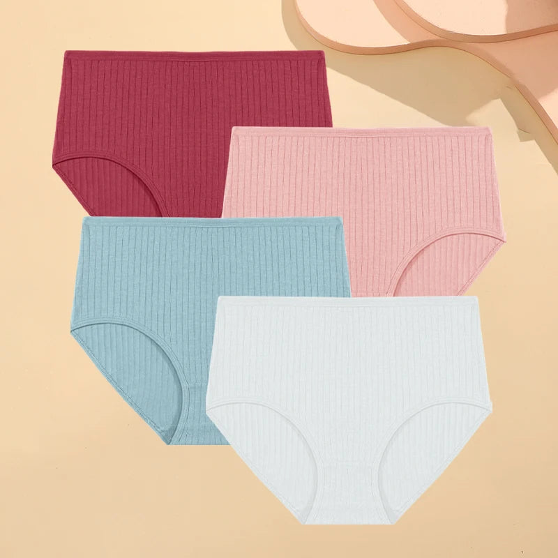 High Waist Panties – Cotton Striped Soft Briefs for Women, Breathable Stretch Lingerie - ZOOMNSTORE