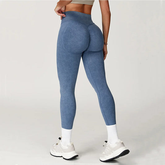 High Waist Ribbed Yoga Pants - Seamless Scrunch Bum Leggings for Women Fitness - ZOOMNSTORE
