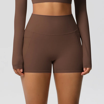 High Waist Workout Shorts – Women Gym Shorts with Pockets, Squat Proof & Quick Drying - ZOOMNSTORE