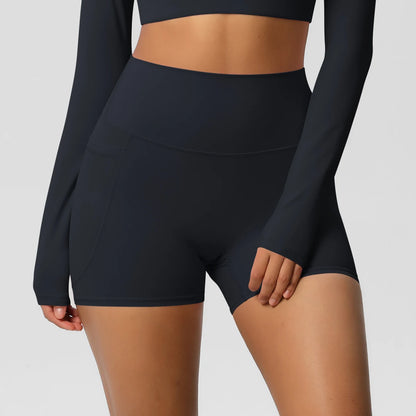 High Waist Workout Shorts – Women Gym Shorts with Pockets, Squat Proof & Quick Drying - ZOOMNSTORE