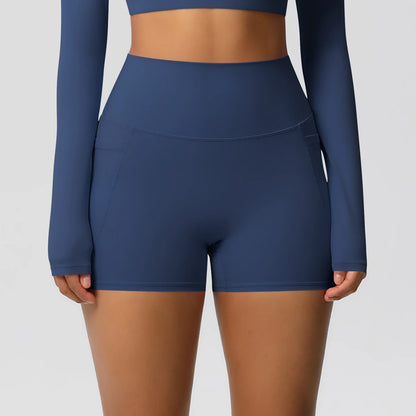 High Waist Workout Shorts – Women Gym Shorts with Pockets, Squat Proof & Quick Drying - ZOOMNSTORE