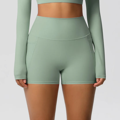 High Waist Workout Shorts – Women Gym Shorts with Pockets, Squat Proof & Quick Drying - ZOOMNSTORE