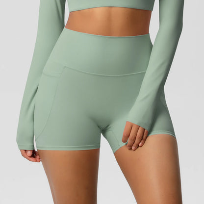 High Waist Workout Shorts – Women Gym Shorts with Pockets, Squat Proof & Quick Drying - ZOOMNSTORE