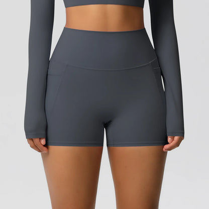 High Waist Workout Shorts – Women Gym Shorts with Pockets, Squat Proof & Quick Drying - ZOOMNSTORE