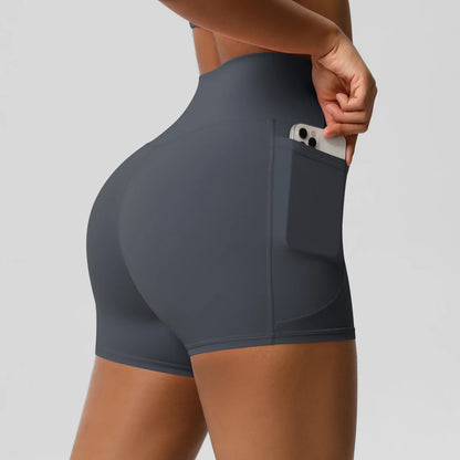 High Waist Workout Shorts – Women Gym Shorts with Pockets, Squat Proof & Quick Drying - ZOOMNSTORE