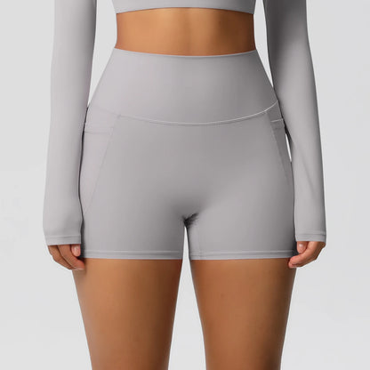 High Waist Workout Shorts – Women Gym Shorts with Pockets, Squat Proof & Quick Drying - ZOOMNSTORE