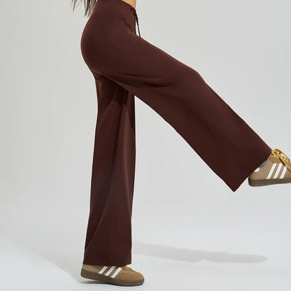 High Waist Yoga Pants - Loose Running Pants with Pockets and Ties - ZOOMNSTORE