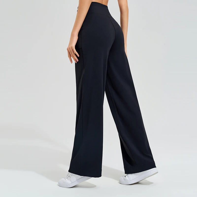 High Waist Yoga Pants - Loose Running Pants with Pockets and Ties - ZOOMNSTORE