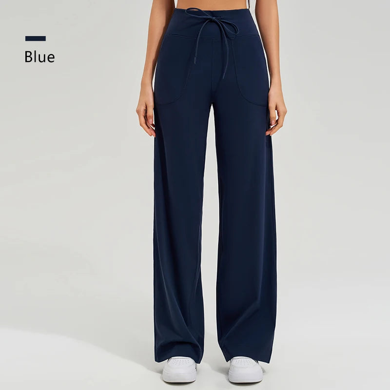 High Waist Yoga Pants - Loose Running Pants with Pockets and Ties - ZOOMNSTORE