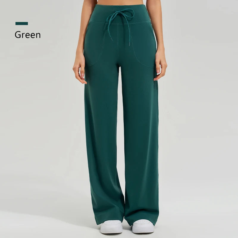 High Waist Yoga Pants - Loose Running Pants with Pockets and Ties - ZOOMNSTORE