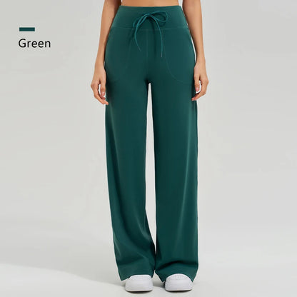 High Waist Yoga Pants - Loose Running Pants with Pockets and Ties - ZOOMNSTORE