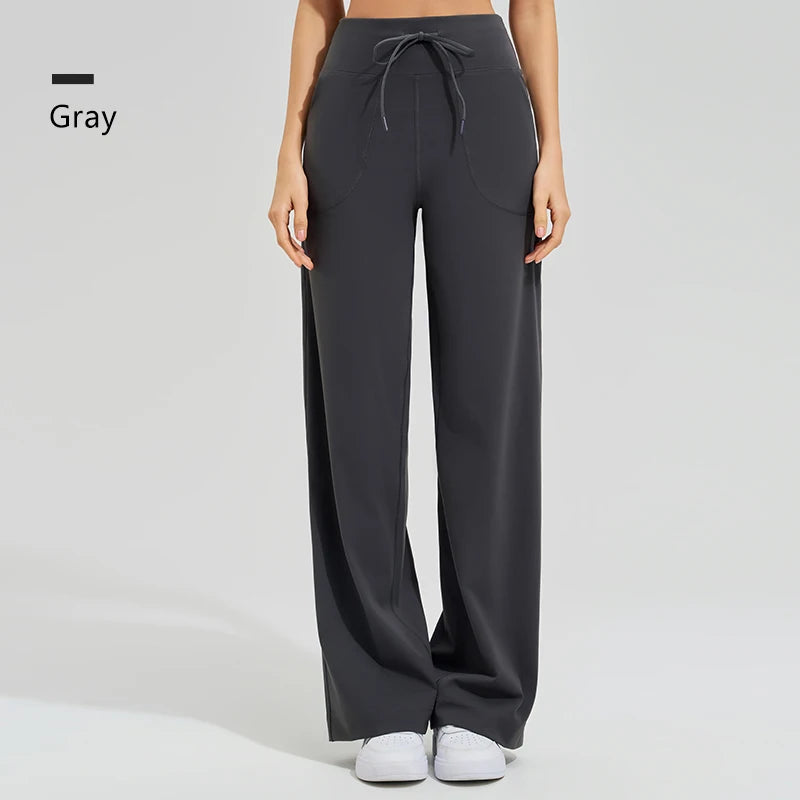 High Waist Yoga Pants - Loose Running Pants with Pockets and Ties - ZOOMNSTORE