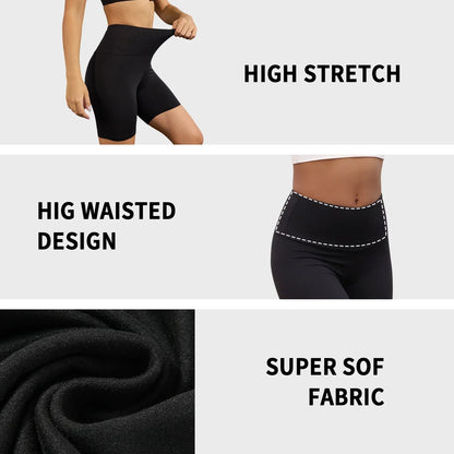High Waisted Biker Shorts - Soft Tummy Control Workout Yoga Fitness - ZOOMNSTORE