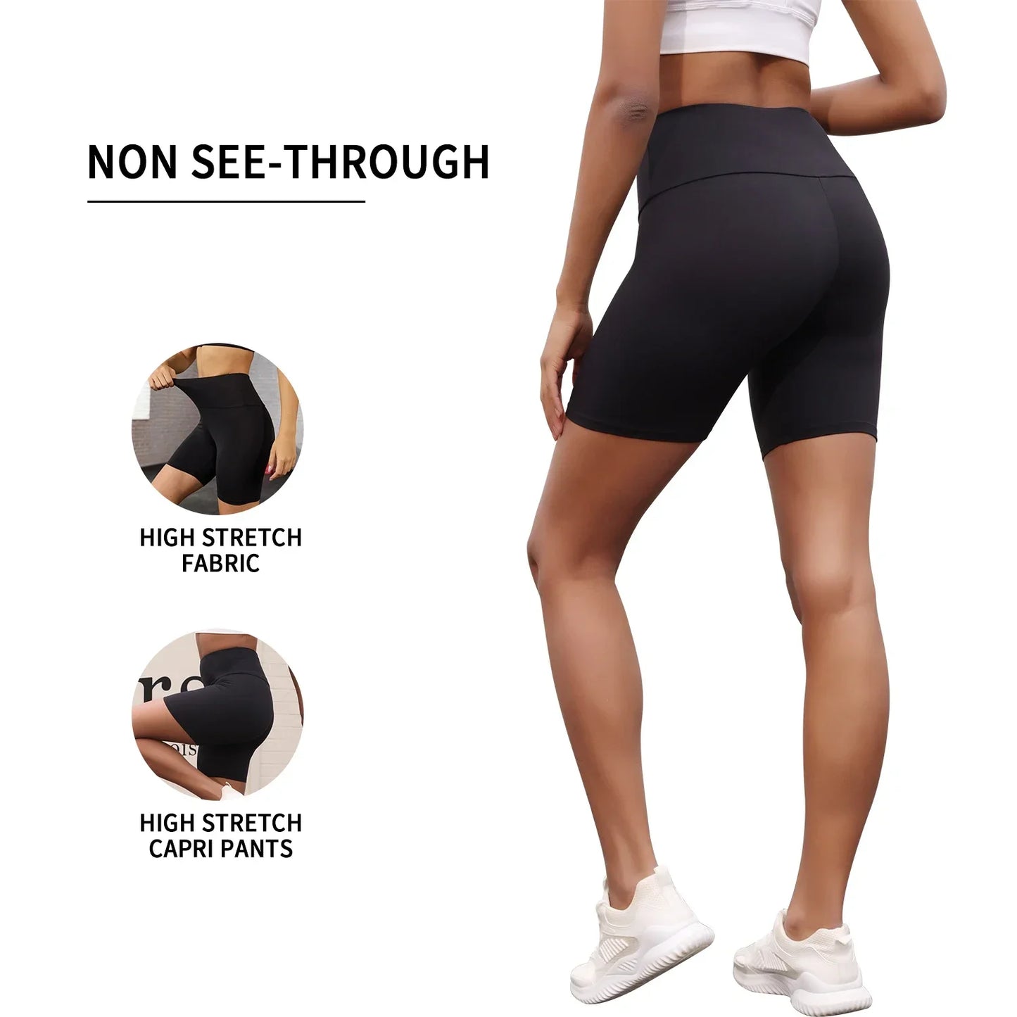 High Waisted Biker Shorts - Soft Tummy Control Workout Yoga Fitness - ZOOMNSTORE