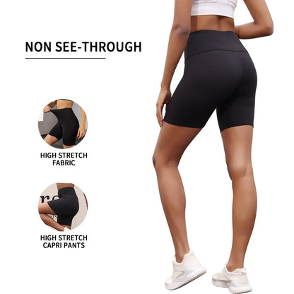 High Waisted Biker Shorts - Soft Tummy Control Workout Yoga Fitness - ZOOMNSTORE