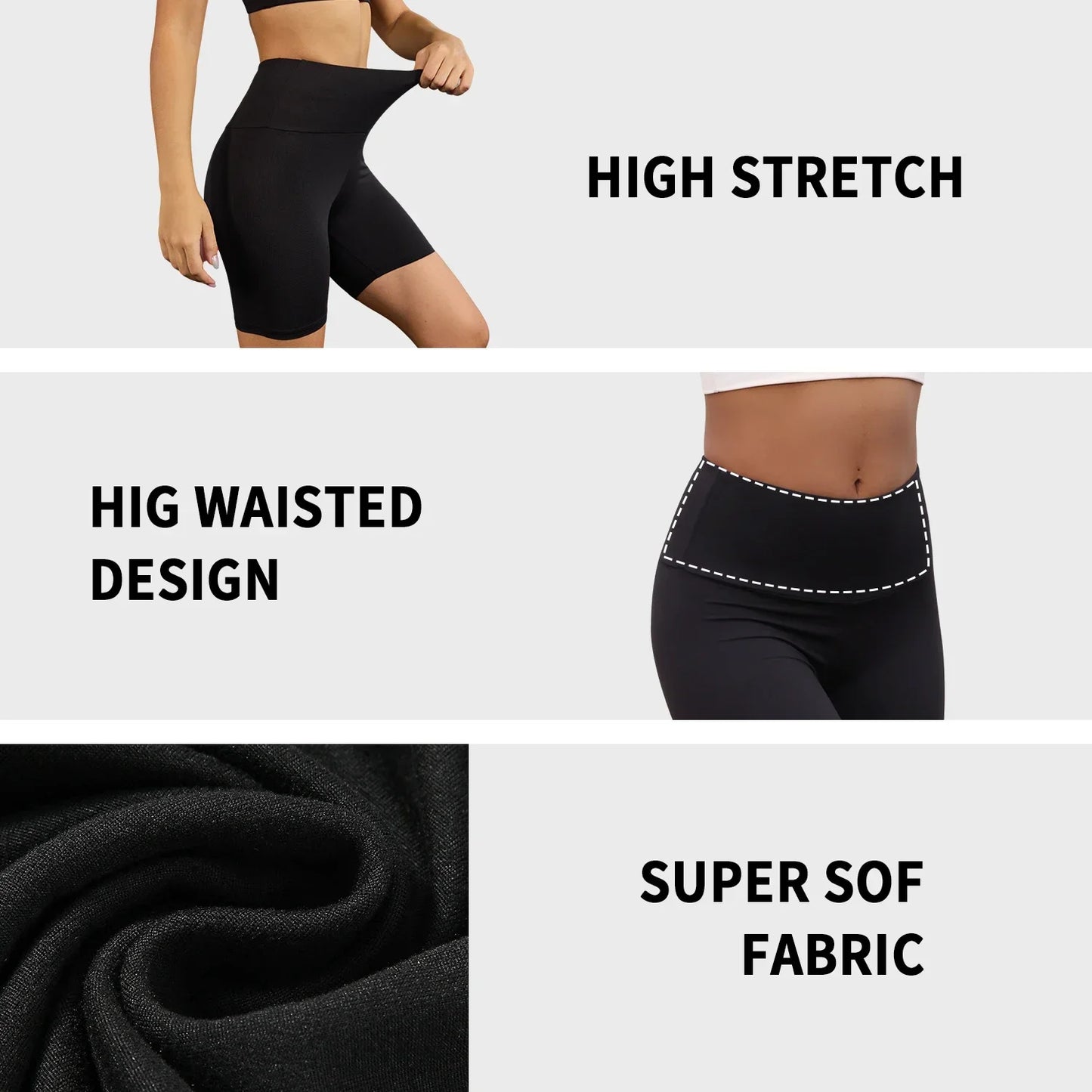 High Waisted Biker Shorts - Soft Tummy Control Workout Yoga Fitness - ZOOMNSTORE