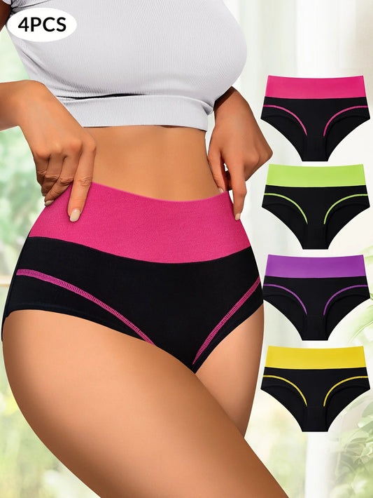 High Waisted Tummy Control Panties - 4pcs Breathable Cotton Triangle Underwear - ZOOMNSTORE