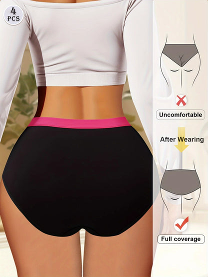 High Waisted Tummy Control Panties - 4pcs Breathable Cotton Triangle Underwear - ZOOMNSTORE