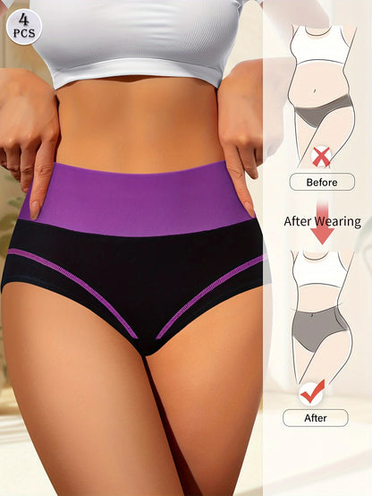 High Waisted Tummy Control Panties - 4pcs Breathable Cotton Triangle Underwear - ZOOMNSTORE