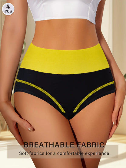 High Waisted Tummy Control Panties - 4pcs Breathable Cotton Triangle Underwear - ZOOMNSTORE