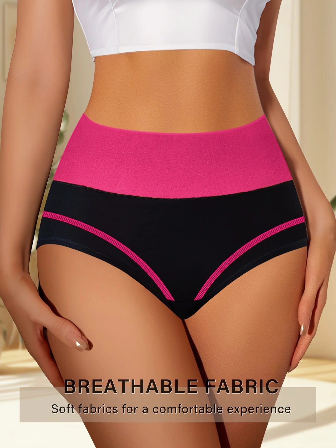 High Waisted Tummy Control Panties - 4pcs Breathable Cotton Triangle Underwear - ZOOMNSTORE