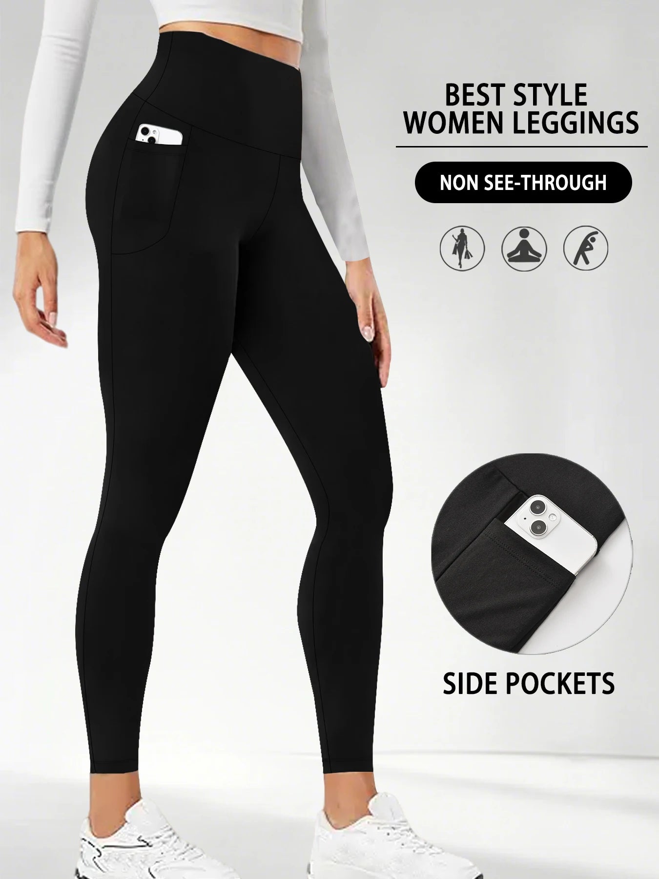 High Waisted Womens Sports Leggings - Soft Workout Yoga Pants with Pockets - ZOOMNSTORE