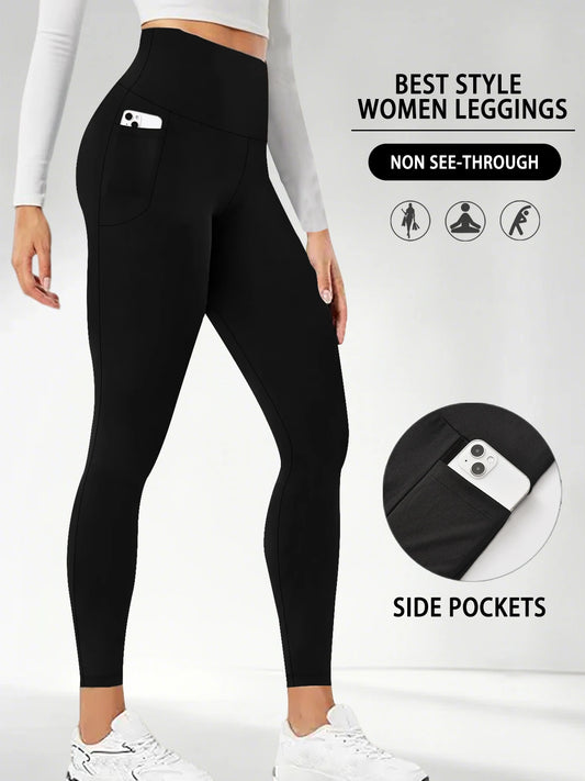 High Waisted Womens Sports Leggings - Soft Workout Yoga Pants with Pockets - ZOOMNSTORE