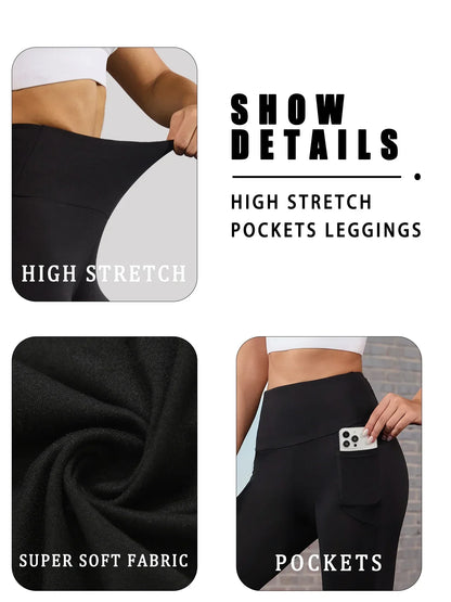 High Waisted Womens Sports Leggings - Soft Workout Yoga Pants with Pockets - ZOOMNSTORE