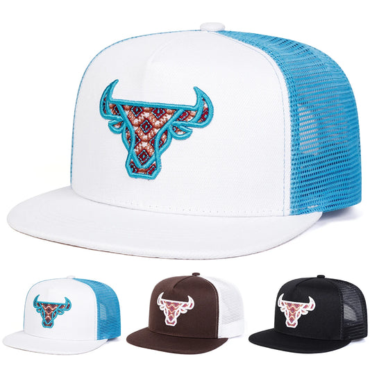 Unisex Hip-Hop Ox Head Embroidery Baseball Cap - Adjustable Sunscreen Hat for Spring Summer Outdoor Use - ZOOMNSTORE